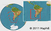 Satellite Location Map of Chile, within the entire continent