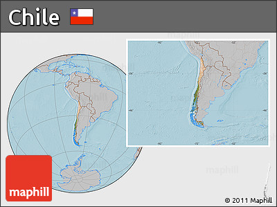 Satellite Location Map of Chile, gray outside, hill shading