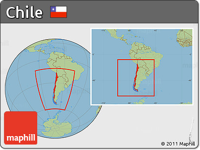 Savanna Style Location Map of Chile, within the entire continent