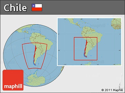 Savanna Style Location Map of Chile, within the entire continent