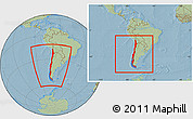 Savanna Style Location Map of Chile, within the entire continent, hill shading