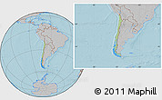 Savanna Style Location Map of Chile, gray outside, hill shading outside