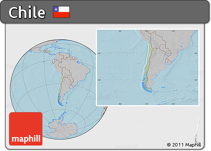 Savanna Style Location Map of Chile, gray outside, hill shading