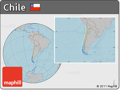 Savanna Style Location Map of Chile, gray outside, hill shading