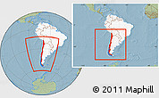 Savanna Style Location Map of Chile, highlighted continent, within the entire continent, hill shading