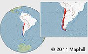 Savanna Style Location Map of Chile, highlighted continent, hill shading