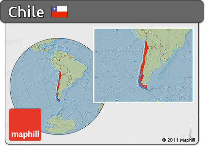 Savanna Style Location Map of Chile, hill shading