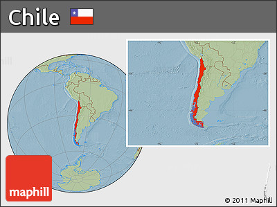 Savanna Style Location Map of Chile, hill shading