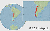 Savanna Style Location Map of Chile, hill shading