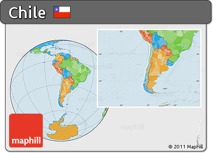 Savanna Style Location Map of Chile, political outside, hill shading