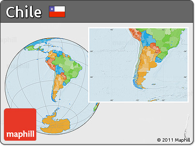 Savanna Style Location Map of Chile, political outside, hill shading