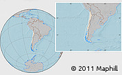 Shaded Relief Location Map of Chile, gray outside, hill shading