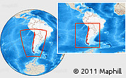 Shaded Relief Location Map of Chile, highlighted continent, within the entire continent