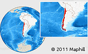 Shaded Relief Location Map of Chile, highlighted continent