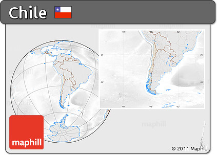 Shaded Relief Location Map of Chile, lighten, desaturated