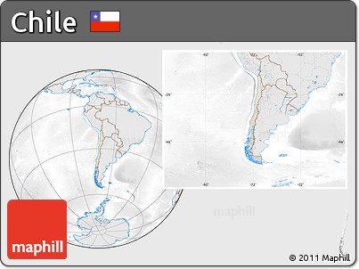 Shaded Relief Location Map of Chile, lighten, desaturated