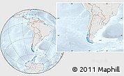 Shaded Relief Location Map of Chile, lighten, semi-desaturated