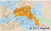 Political 3D Map of Angol, lighten