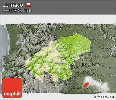 Physical 3D Map of Lumaco, darken, semi-desaturated