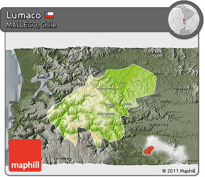 Physical 3D Map of Lumaco, darken, semi-desaturated