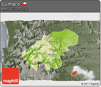 Physical 3D Map of Lumaco, darken, semi-desaturated