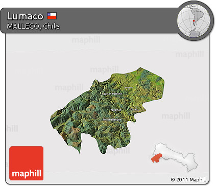 Satellite 3D Map of Lumaco, cropped outside