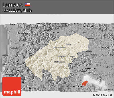 Shaded Relief 3D Map of Lumaco, darken, desaturated