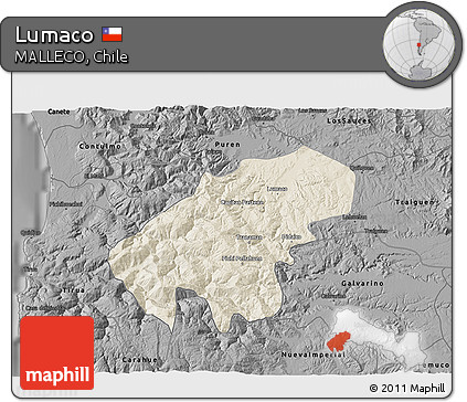 Shaded Relief 3D Map of Lumaco, darken, desaturated