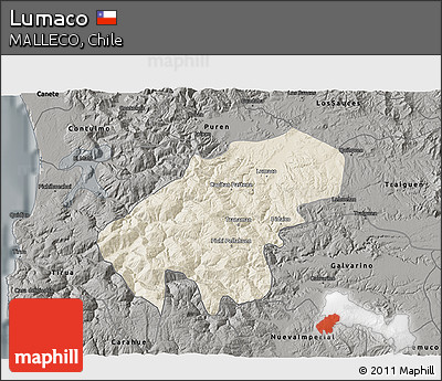 Shaded Relief 3D Map of Lumaco, darken, semi-desaturated