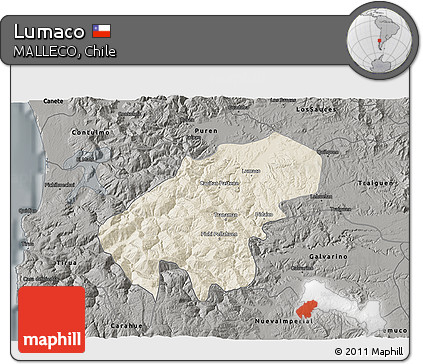 Shaded Relief 3D Map of Lumaco, darken, semi-desaturated