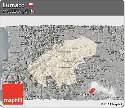 Shaded Relief 3D Map of Lumaco, darken, semi-desaturated