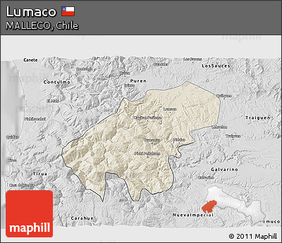 Shaded Relief 3D Map of Lumaco, desaturated