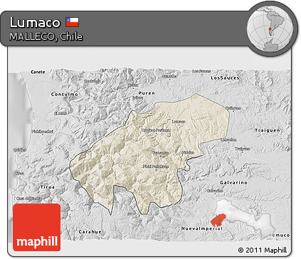 Shaded Relief 3D Map of Lumaco, desaturated