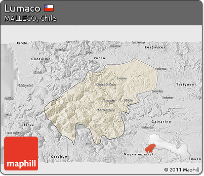 Shaded Relief 3D Map of Lumaco, desaturated