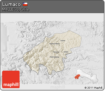 Shaded Relief 3D Map of Lumaco, lighten, desaturated