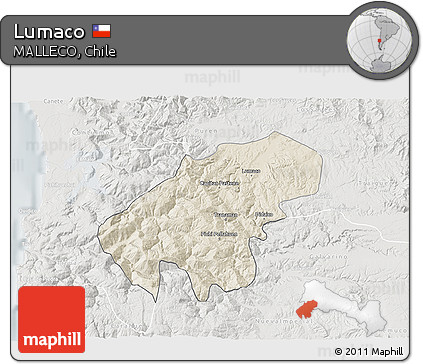Shaded Relief 3D Map of Lumaco, lighten, semi-desaturated