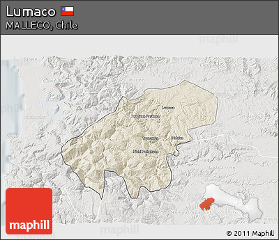Shaded Relief 3D Map of Lumaco, lighten, semi-desaturated
