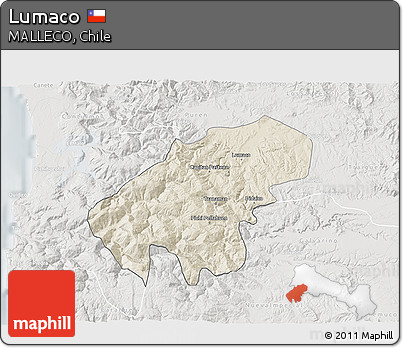Shaded Relief 3D Map of Lumaco, lighten, semi-desaturated