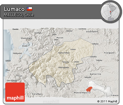 Shaded Relief 3D Map of Lumaco, semi-desaturated