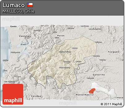 Shaded Relief 3D Map of Lumaco, semi-desaturated
