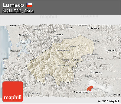 Shaded Relief 3D Map of Lumaco, semi-desaturated