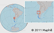 Gray Location Map of Lumaco, within the entire country, hill shading