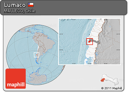 Gray Location Map of Lumaco, highlighted country, highlighted parent region, hill shading