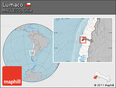 Gray Location Map of Lumaco, highlighted country, highlighted parent region, hill shading
