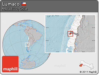 Gray Location Map of Lumaco, highlighted country, highlighted parent region, hill shading