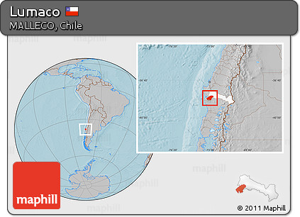 Gray Location Map of Lumaco, highlighted parent region, hill shading