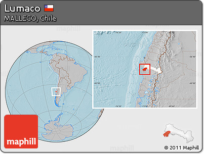 Gray Location Map of Lumaco, highlighted parent region, hill shading