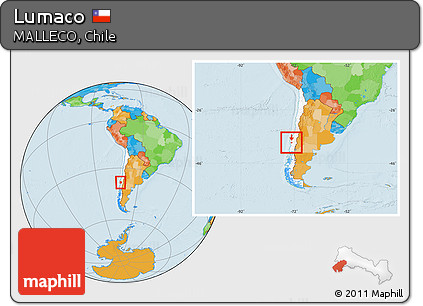 Political Location Map of Lumaco, highlighted country, within the entire country