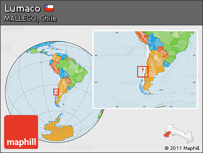 Political Location Map of Lumaco, highlighted country, within the entire country