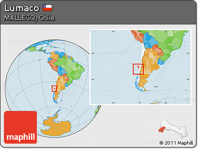 Political Location Map of Lumaco, highlighted country, within the entire country